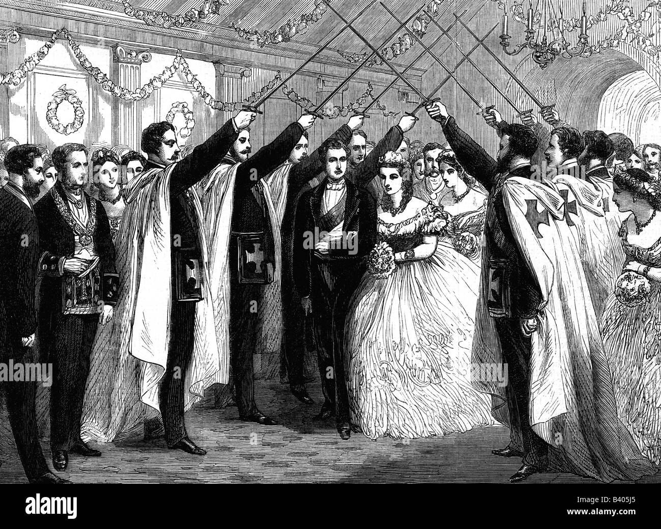 Edward VII, 9.11.1841 - 6.5.1910, König von Großbritannien 22.1.1901 - 6.5.1910, mit Frau Prinzessin Alexandra, Ball der Loge 'Apollo', Universität Oxford, Holzgraveure, 19. Jahrhundert, Stockfoto