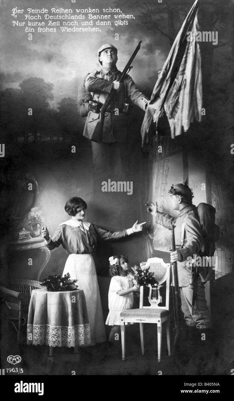Veranstaltungen, Erster Weltkrieg / erster Weltkrieg, Propaganda, Deutschland, Soldat kehrt nach Hause zurück, Postkarte, gestempelt 19.5.1915, Stockfoto