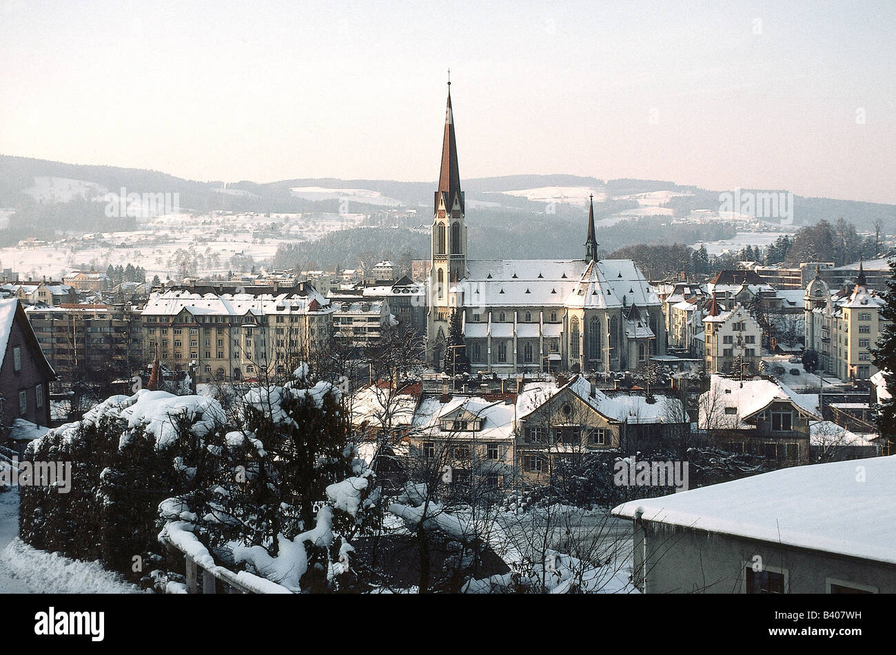 Geographie/Reise, Schweiz, St. Gallen, Stadtansicht, Stadtbild, Winter, Stockfoto