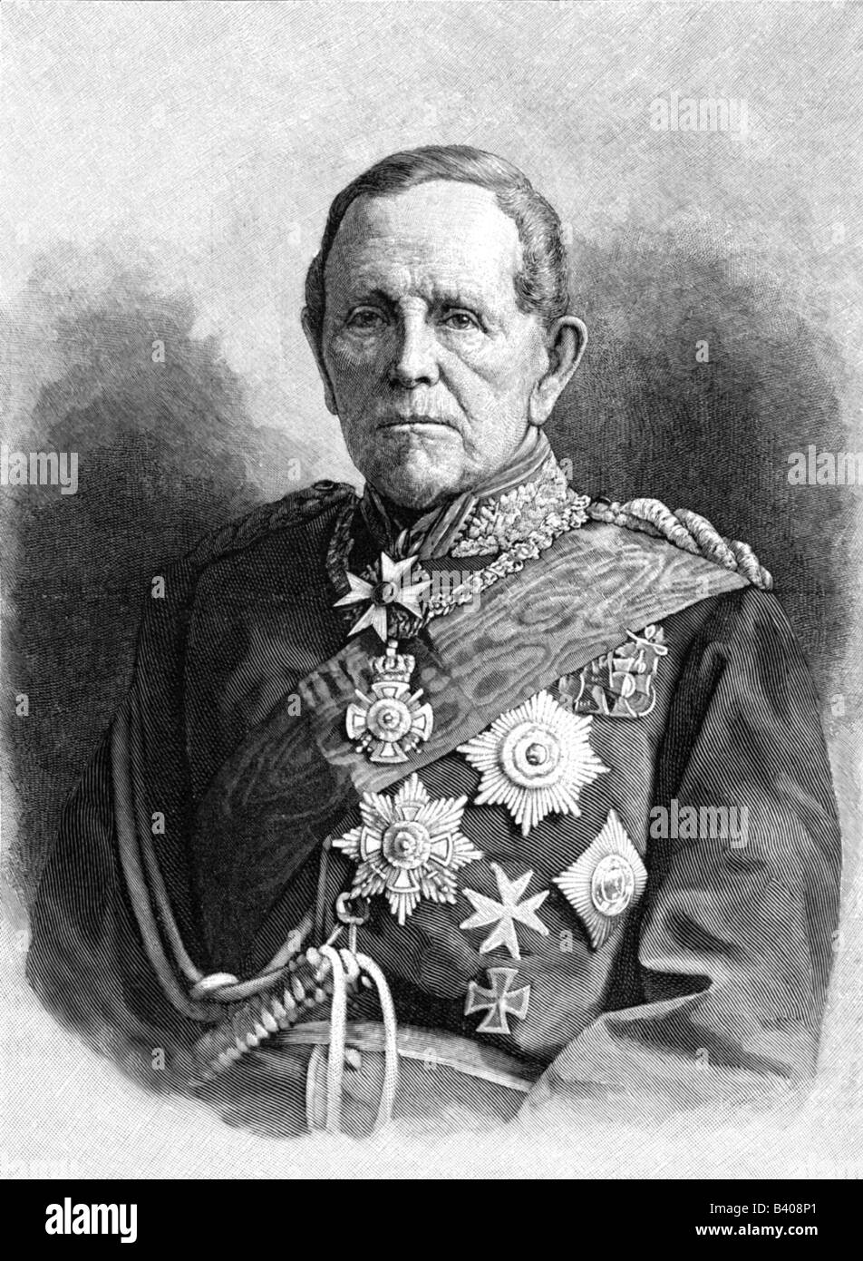 Moltke, Helmuth Karl von, 26.10.1800 - 24.4.1891, preussischer General, halbe Länge, Holzgravur, ca. 1885, Stockfoto