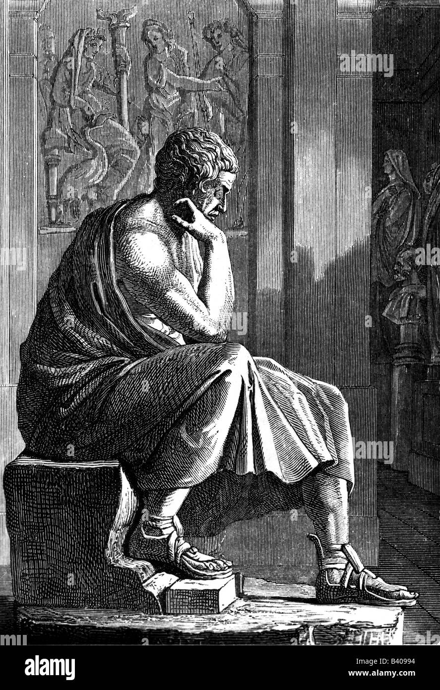 Aristoteles, 384 - 322 v. Chr., griechische Philosoph, volle Länge, nach der alten Statue im Palazzo Spada, Rom, Italien, Holzgravur, 19. Jahrhundert, Stockfoto