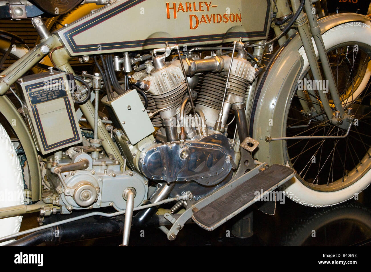 Frühe Harley-Davidson Motorrad Motor {20er} Stockfoto