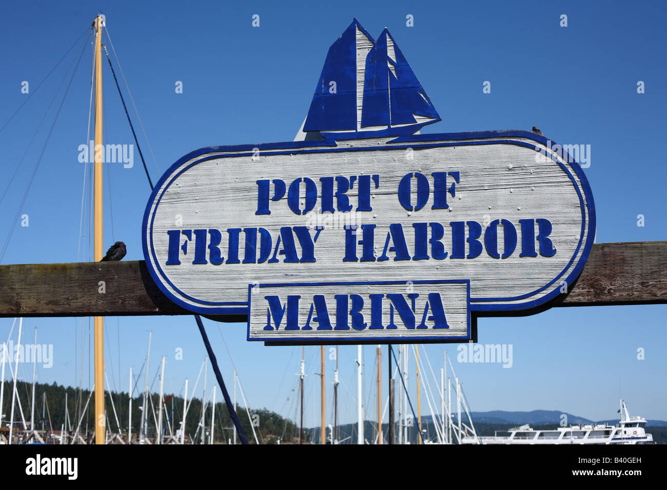 Schild am Friday Harbor Marina Puget Sound, Washington Stockfoto