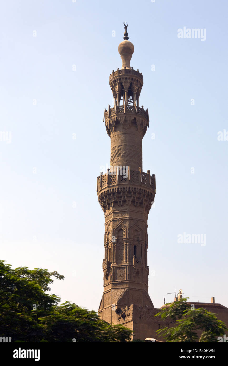 Minarett der Moschee von Amir Azbak al-Yusufi, Kairo, Ägypten Stockfoto