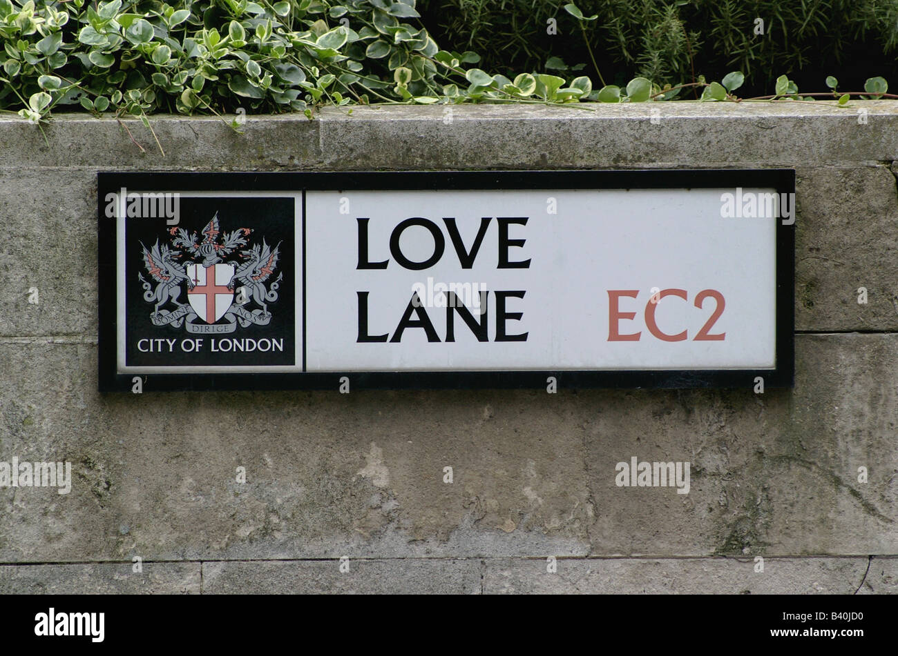 Liebe Spur Zeichen in der City of London, England Stockfoto