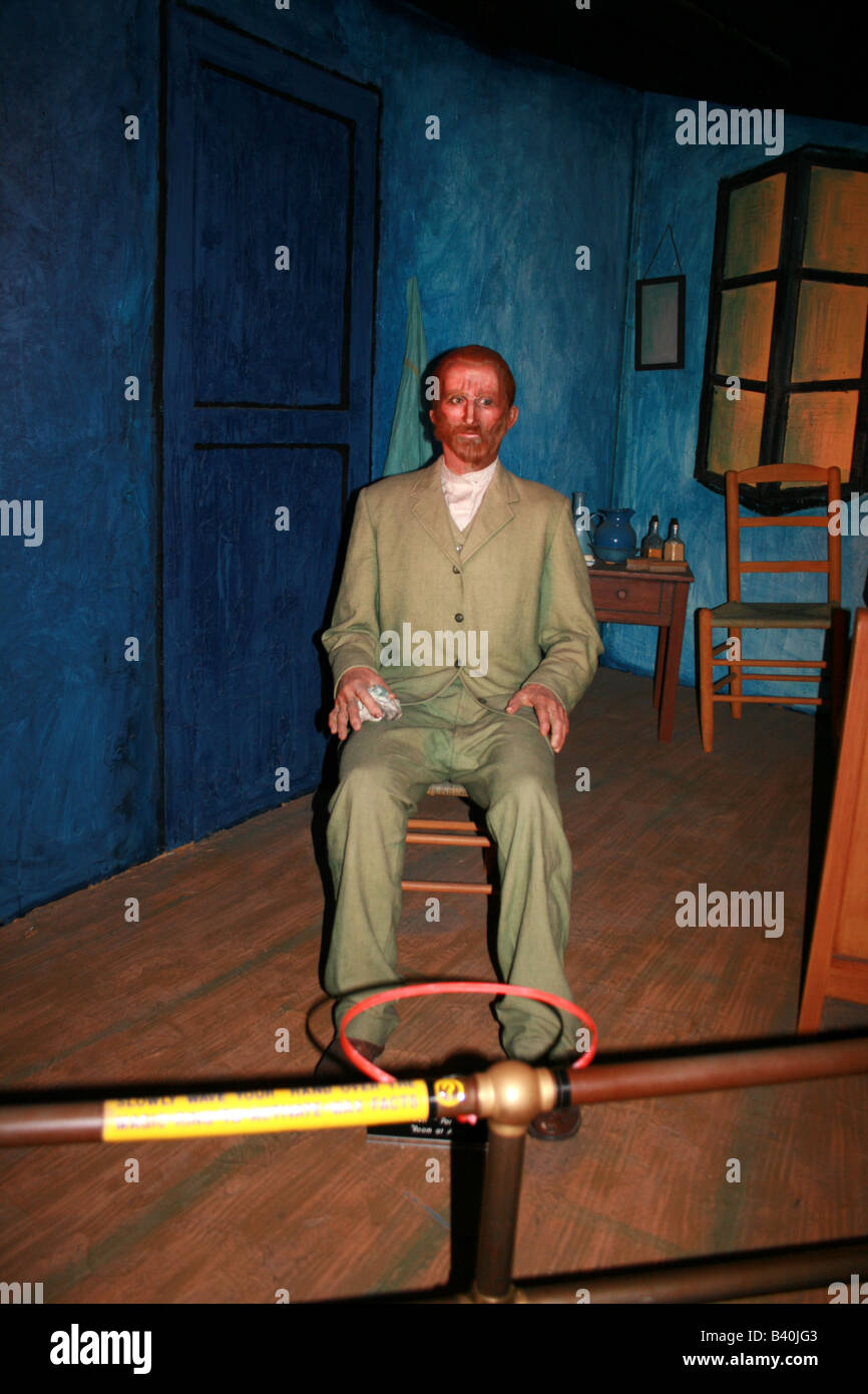 Wachsfigur von Van Gogh, Erholung des Künstlers Van Gogh Schlafzimmer, Wax Museum in San Francisco, CA Stockfoto