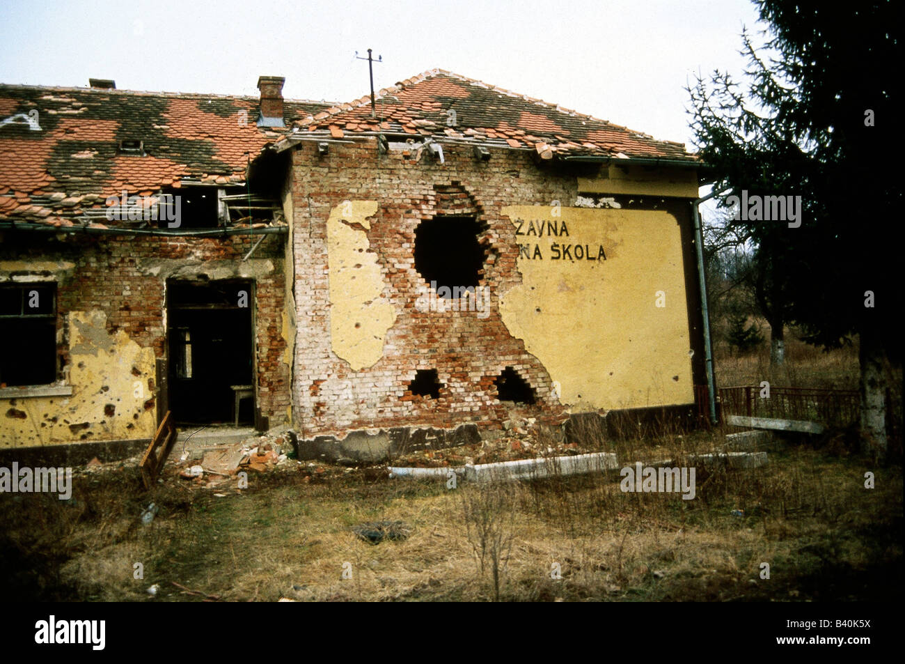 Ereignisse, Kroatischer Unabhängigkeitskrieg 1991 - 1995, zerstörte Häuser, Kroatien, 1992, Jugoslawien, Krieg, Jugoslawische Kriege, Balkan, Konflikt, Zerstörung, Ruin, 1990er, 90er, 20. Jahrhundert, historisch, historisch, Stockfoto