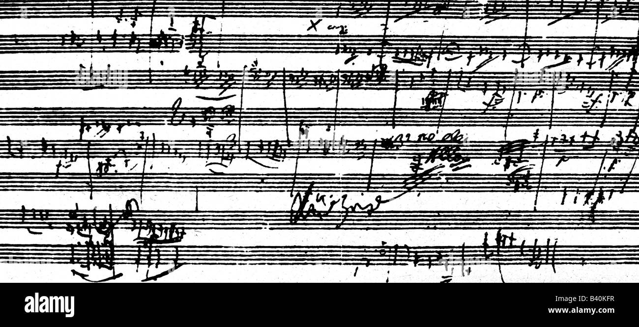 Beethoven, Ludwig van 17.12.1770 - 26.3. Der deutsche Komponist, das Werk, Teil des Entwurfs des ersten Satzes der Symphonie Nr. 9, Stockfoto