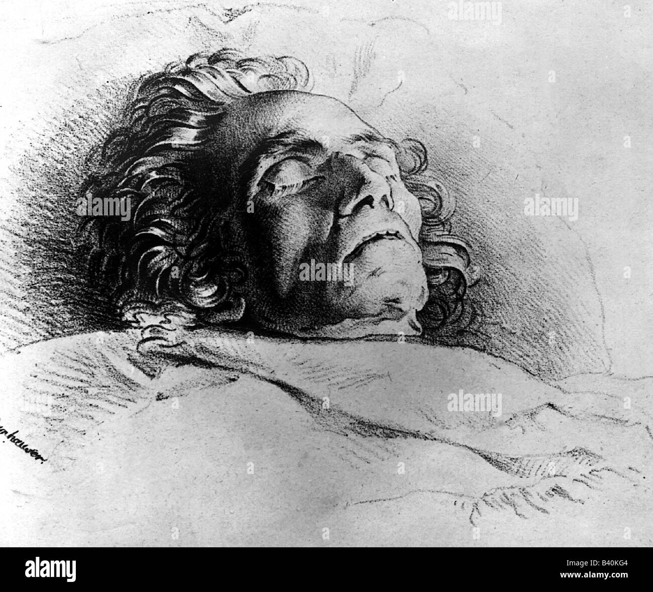 Beethoven, Ludwig van 17.12.1770 - 26.3. 16820, deutscher Komponist, Porträt, auf dem Sterbebett, Zeichnung, Stockfoto