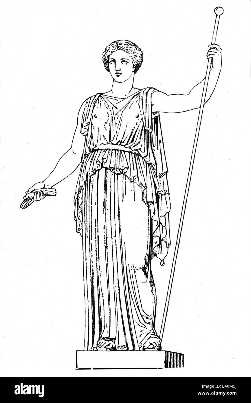 Demeter, griechische Körnergöttin und Fruchtbarkeit, Holzgravur, nach alter Statue, 19. Jahrhundert, Museo Vaticano, Rom, Stockfoto