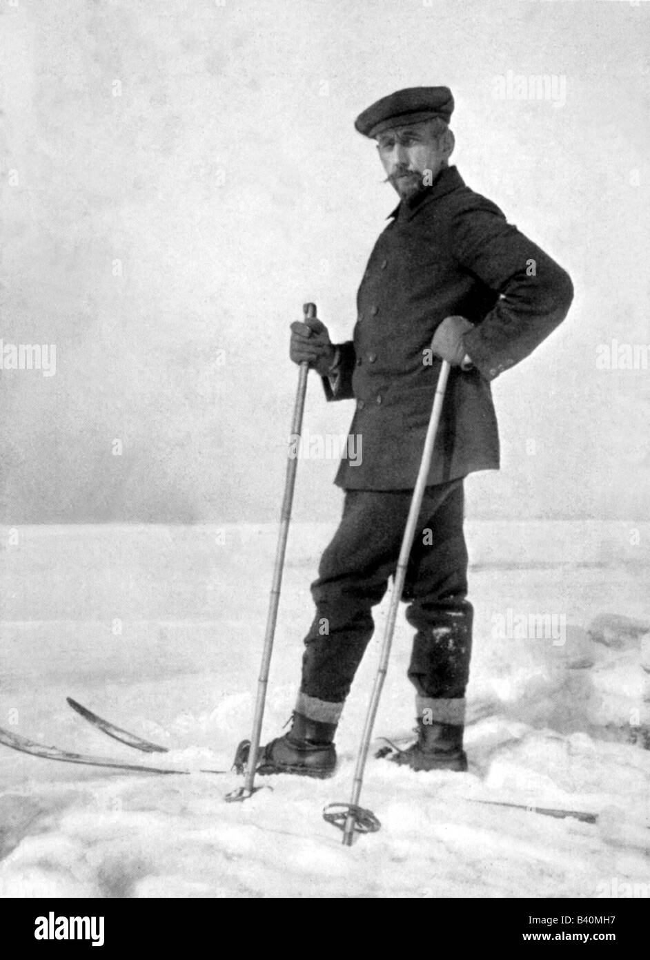 Amundsen, Roald 16.7.1872 - Juni 1928, norwegischer Entdecker, volle Länge, antarktis, Südpol, Ski, Stockfoto