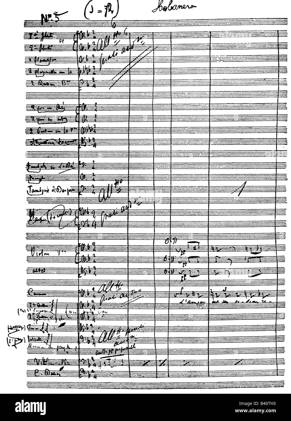 Bizet, Georges, 25.10.1838 - 3.6.1875, französischer Komponist, Werke, Oper 'Carmen', Partitur, Anmerkungen zu 'Habanera', Stockfoto
