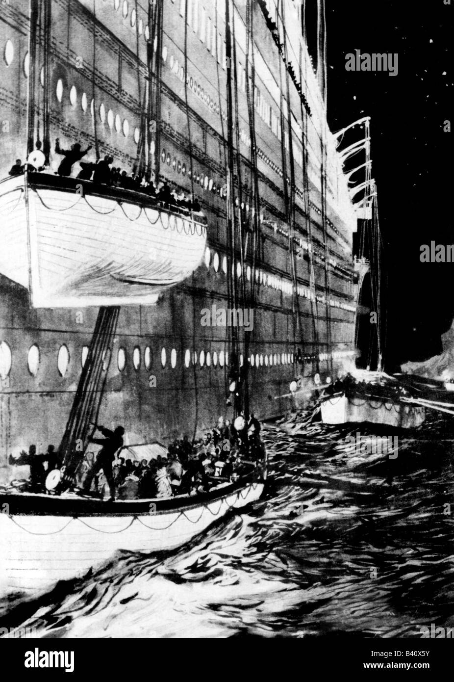 Transport/Transport, Navigation, Titanic, Untergang, Rettungsboote, zeitgenössische Malerei, Stockfoto