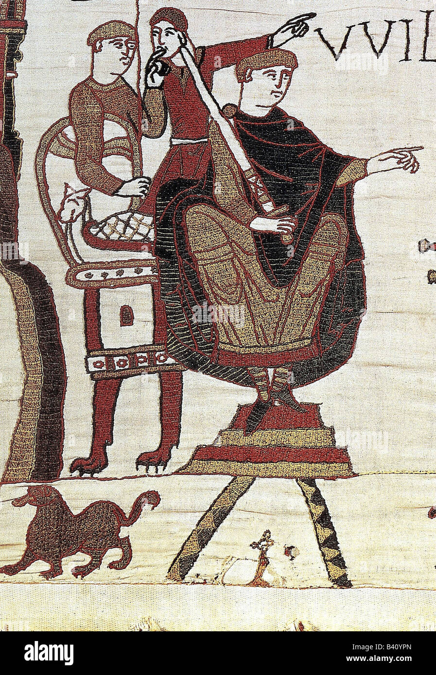 William I. 'der Anbeter', ca. 1027 - 9.9.1087, König von England 1066 - 1087, Herzog der Normandie 1035 - 1087, Bayeux Wandteppich, 11. Jahrhundert, Detail, Stockfoto