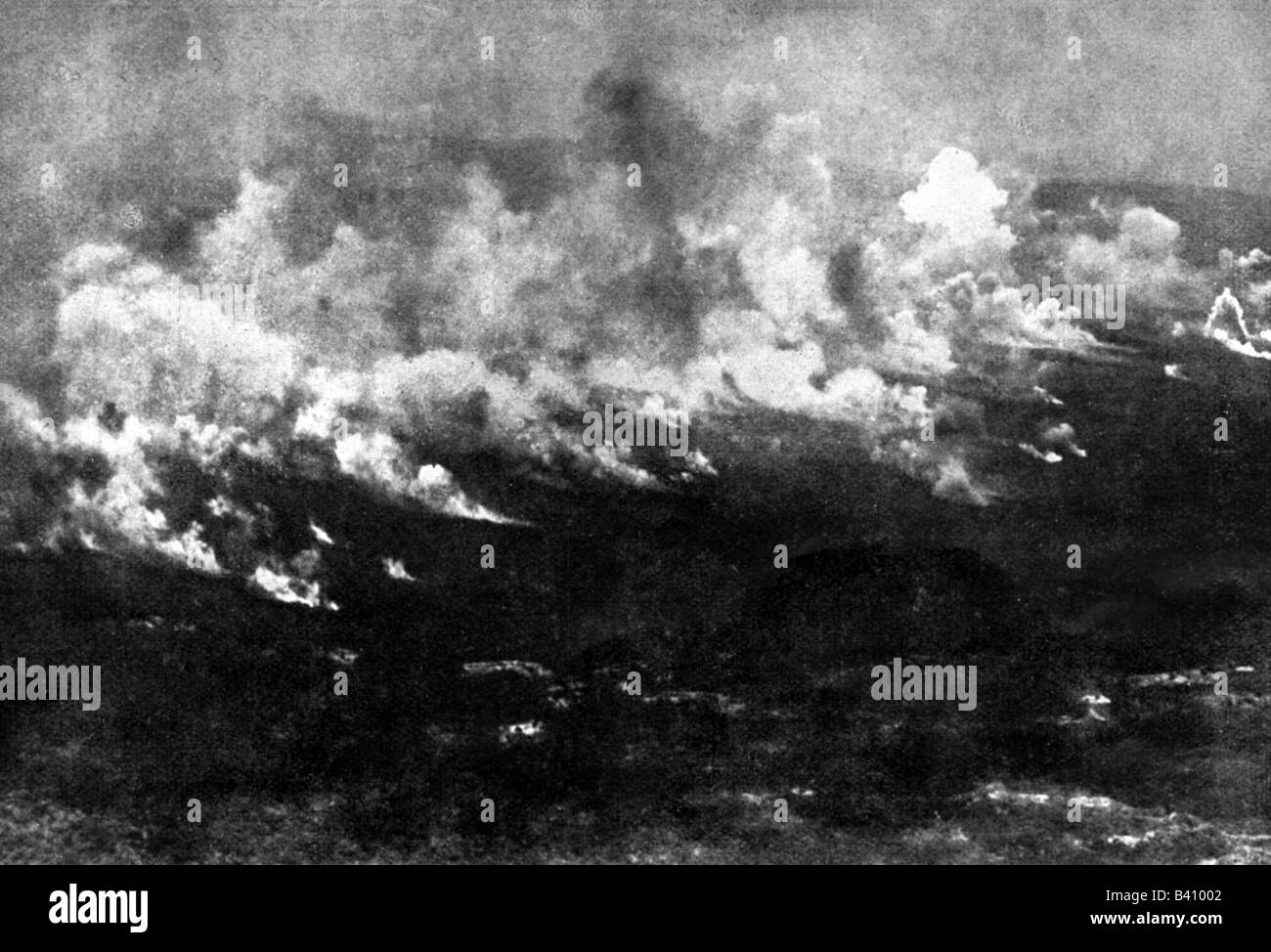 Ereignisse, Erster Weltkrieg/erster Weltkrieg, Westfront, Gasangriff auf die Chemin des Dames, Luftaufnahmen, Frankreich, ca. 1917, Stockfoto