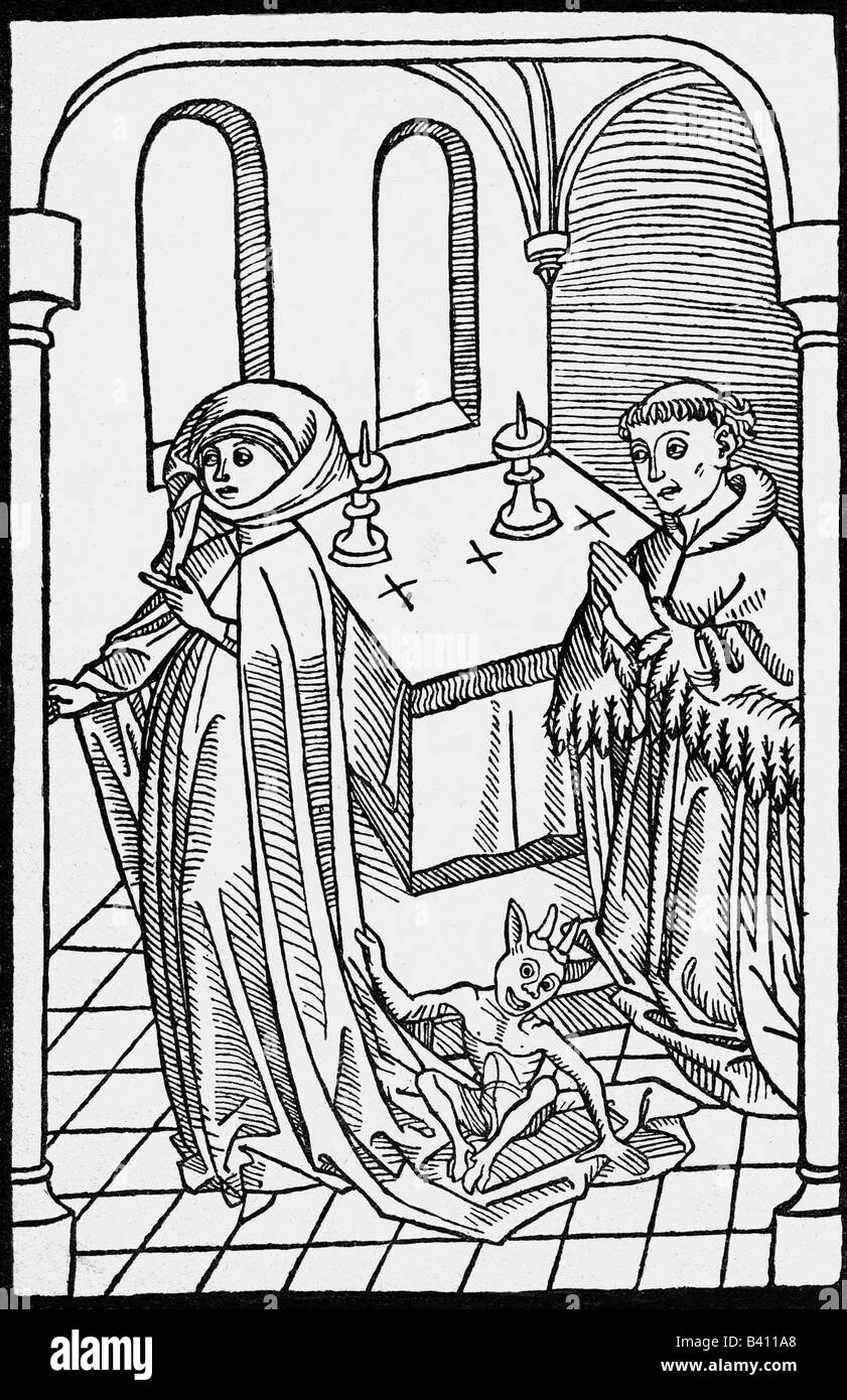 Aberglaube, Teufel, Frau besessen vom Teufel, Holzschnitt, 15