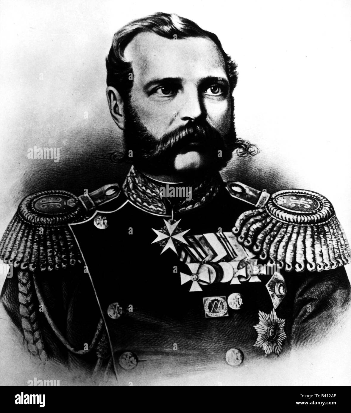 Alexander II. Nikolaevich, 29.4.186 - 13.3.1881, Kaiser von Russland 18.2.1855 - 13.3.1881, Porträt, Gravur, 19. Jahrhundert, Stockfoto