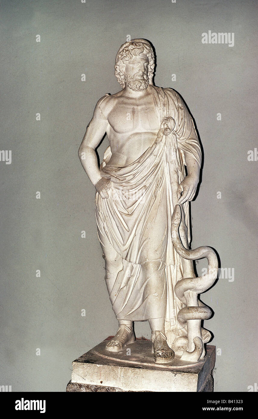 Asclepius, der griechische gott der Medizin, voller Länge, Statue, Epidauros Museum, Griechenland, Stockfoto