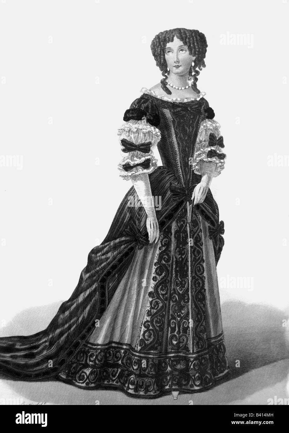 Mode, 17. Jahrhundert, Damenmode, Gravur von la Valliere, Kleid, Kleidung,  Frisur, Menschen, Frauen, Barock, historisch, historisch Stockfotografie -  Alamy