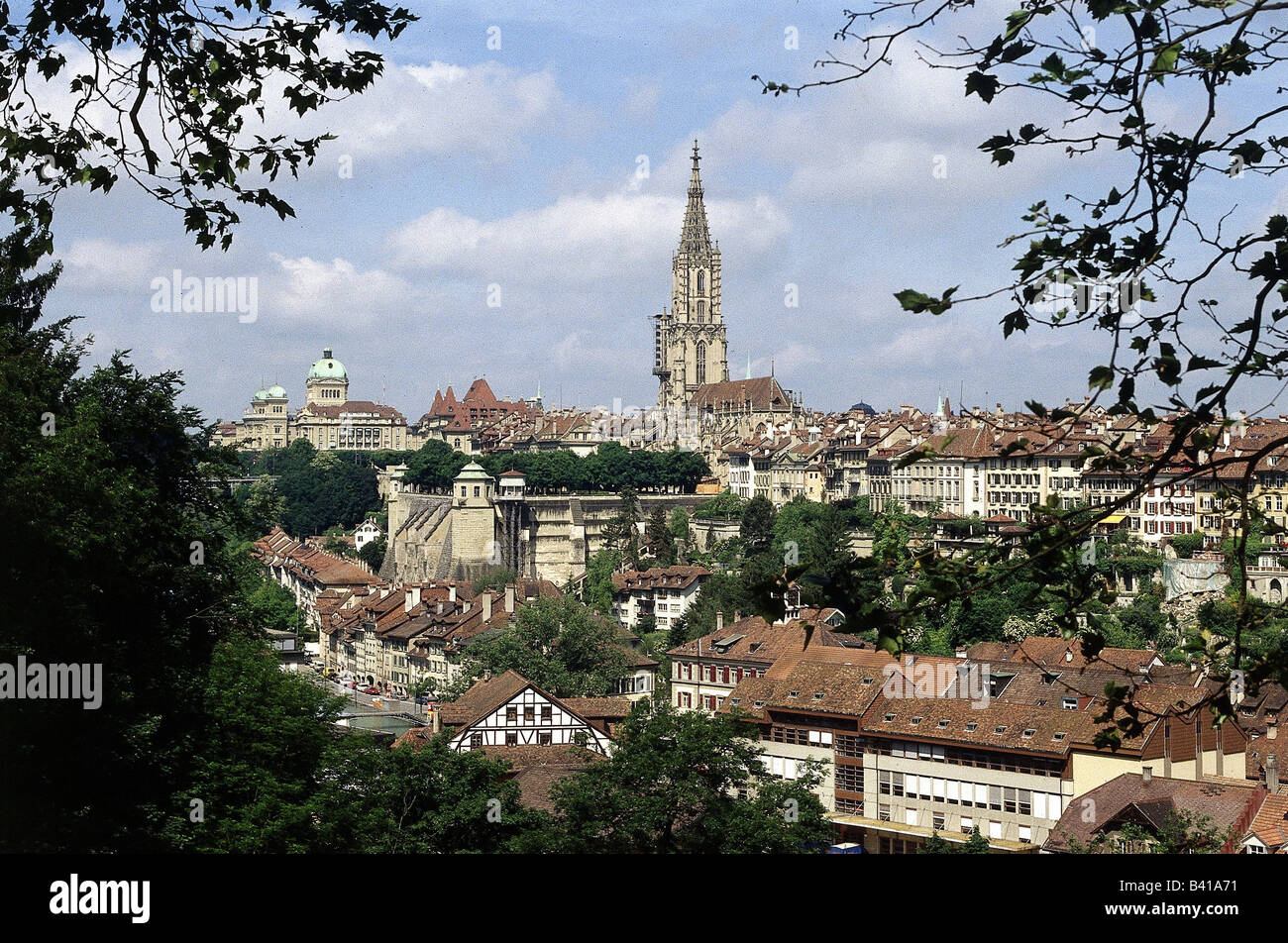 Geographie/Reise, Schweiz, Kanton Bern, Berner Stadt, Blick auf Stadt, Münster, Kirche, Stockfoto