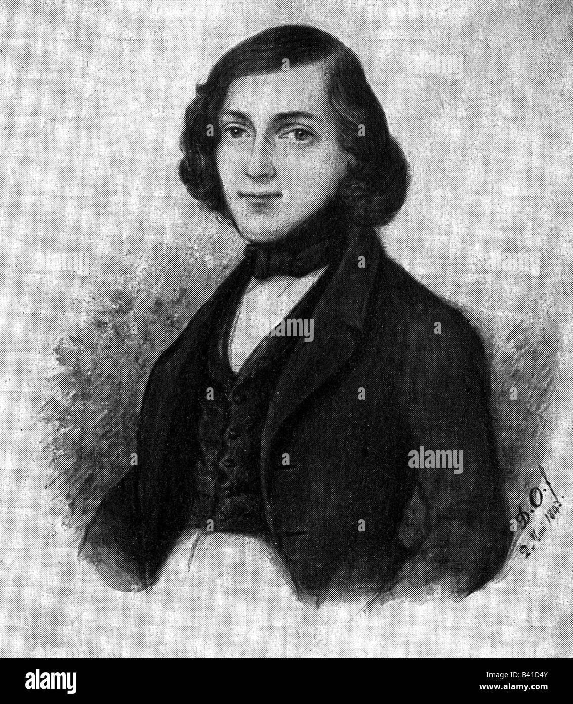 Fontane, Theodor, 30.12.1819 - 20.9.1898, deutscher Autor/Schriftsteller, Dichter, halbe Länge, Alter von 24 Jahren, nach Aquarell von D. Ottensoofer, Mitte des 19. Jahrhunderts, Stockfoto