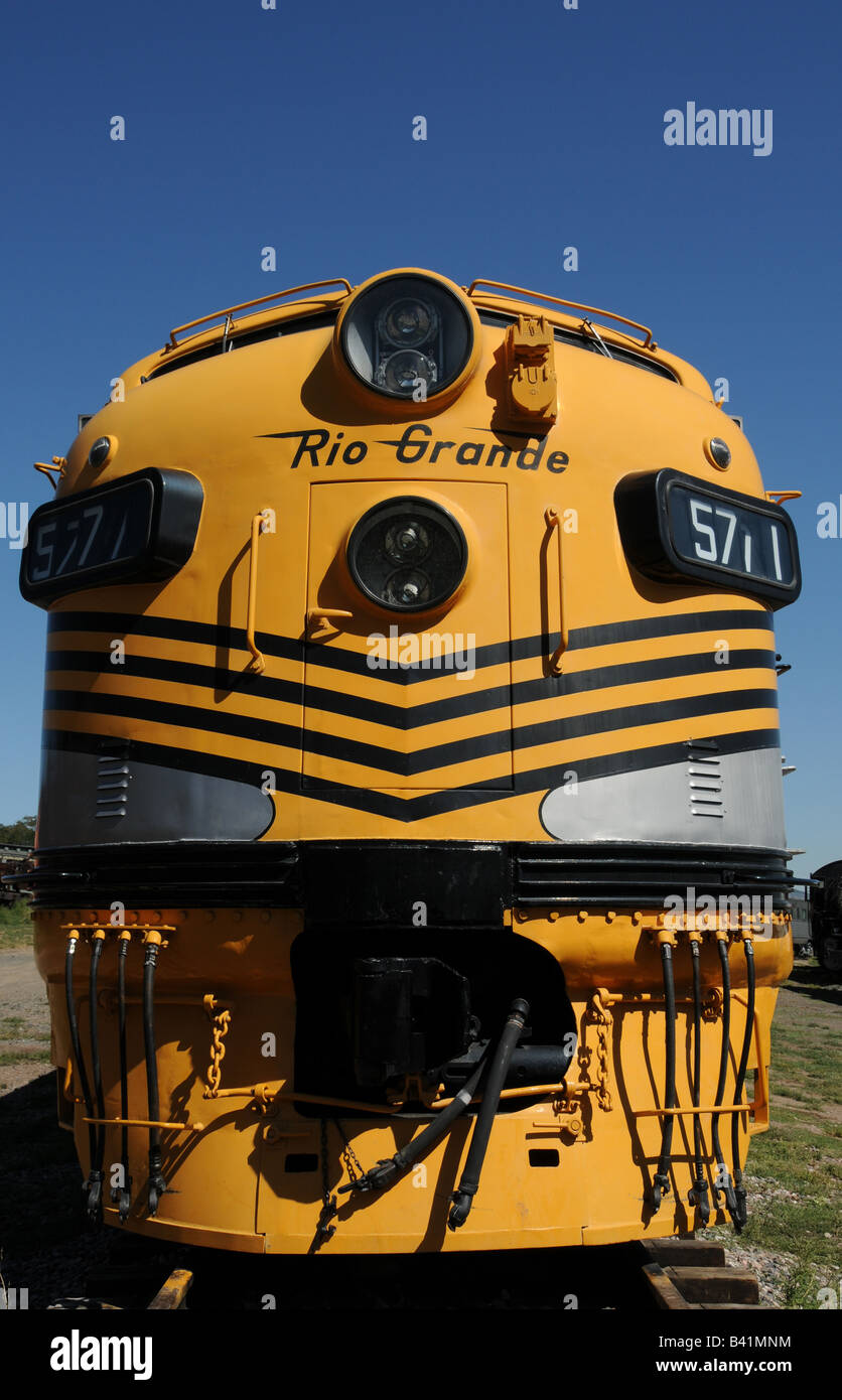 Rio Grande Diesel elektrische Nr. 5571, eine Ausstellung im Colorado Railway Museum, Golden, Colorado, USA. Stockfoto