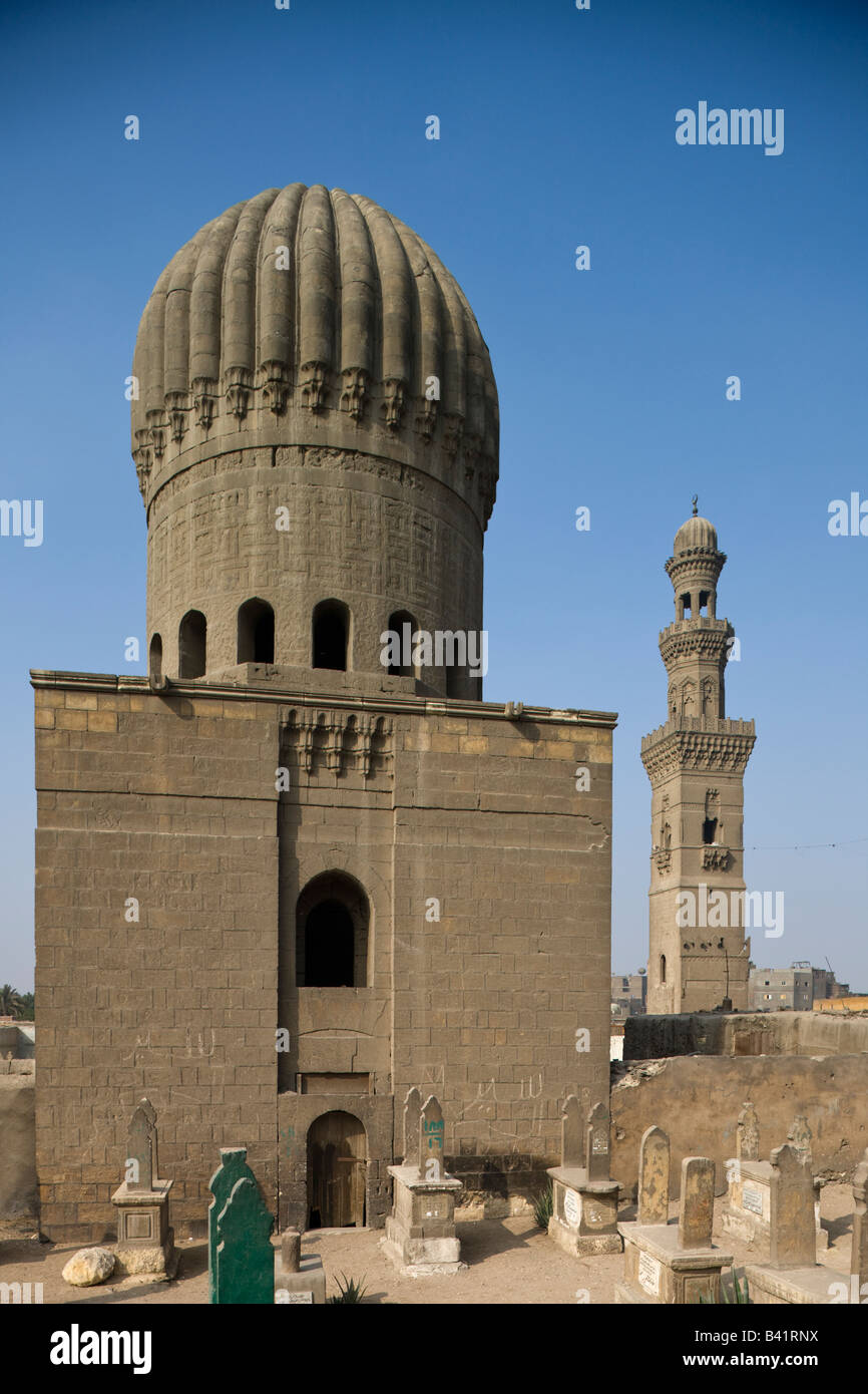 Sultaniyya Mausoleum und Minarett der Qausun, Kairo, Ägypten Stockfoto
