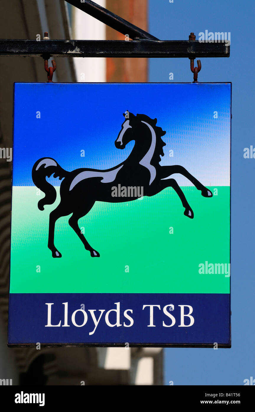 Lloyds Bank, TSB schwarz Pferd schwingen Zeichen Stockfoto
