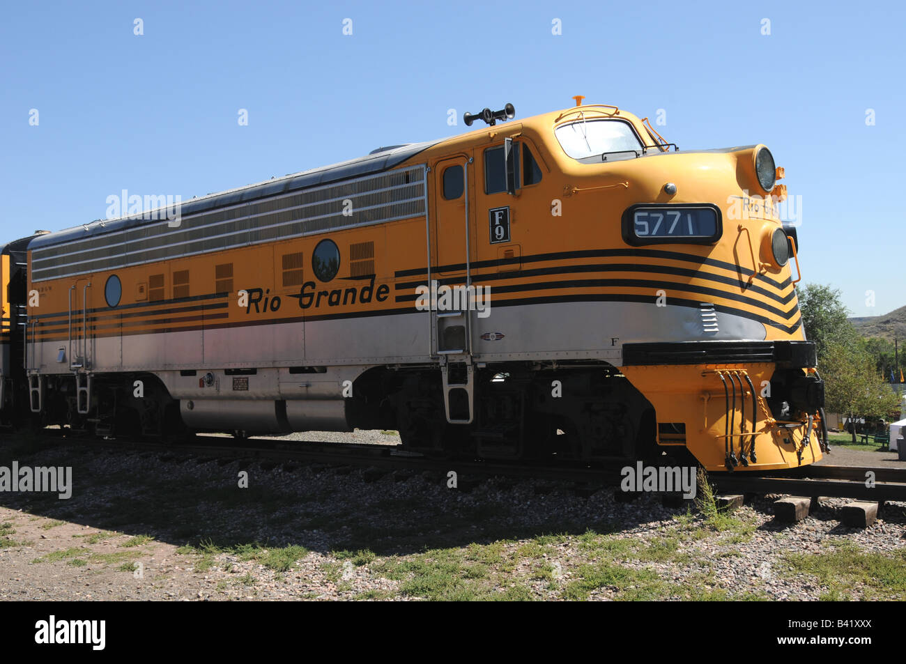Rio Grande Diesel elektrische Nr. 5571, eine Ausstellung im Colorado Railway Museum, Golden, Colorado, USA. Stockfoto