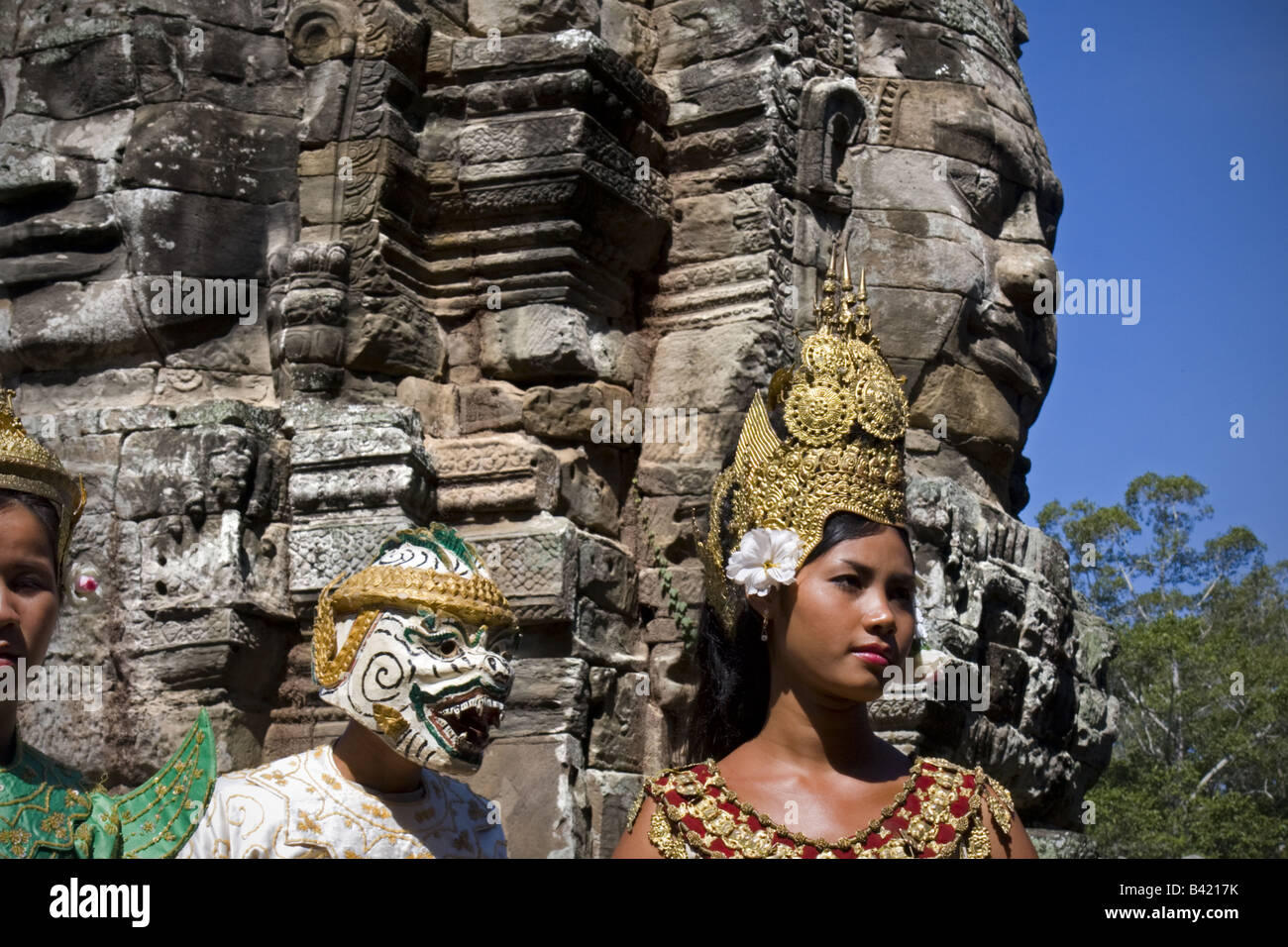 Tänzerin Apsara im Tempel von Bayon Angkor Website Kambodscha Stockfoto