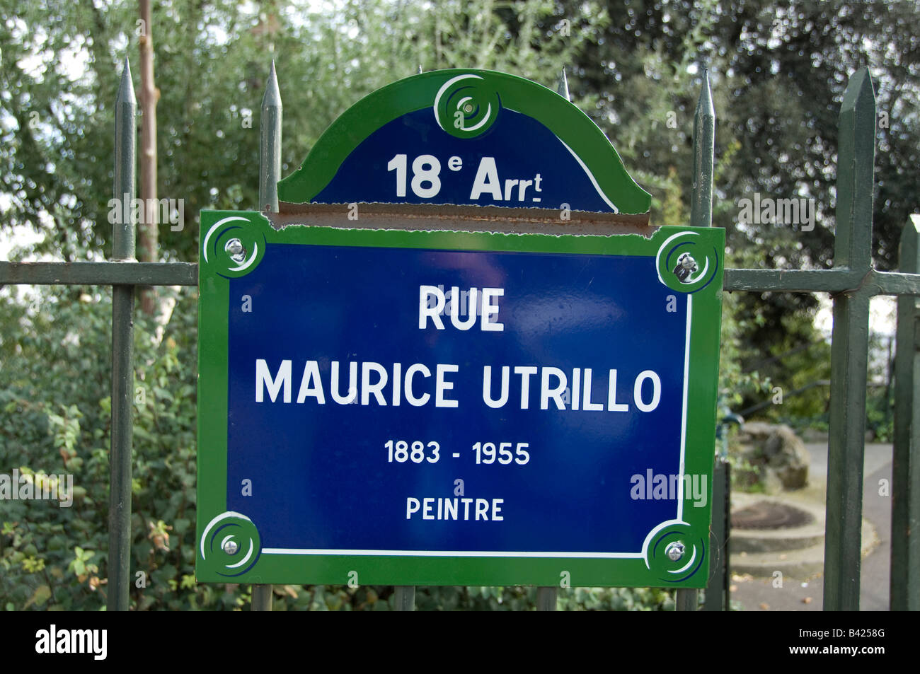 Rue Maurice Utrillo Straßenschild Montmartre Paris Stockfoto