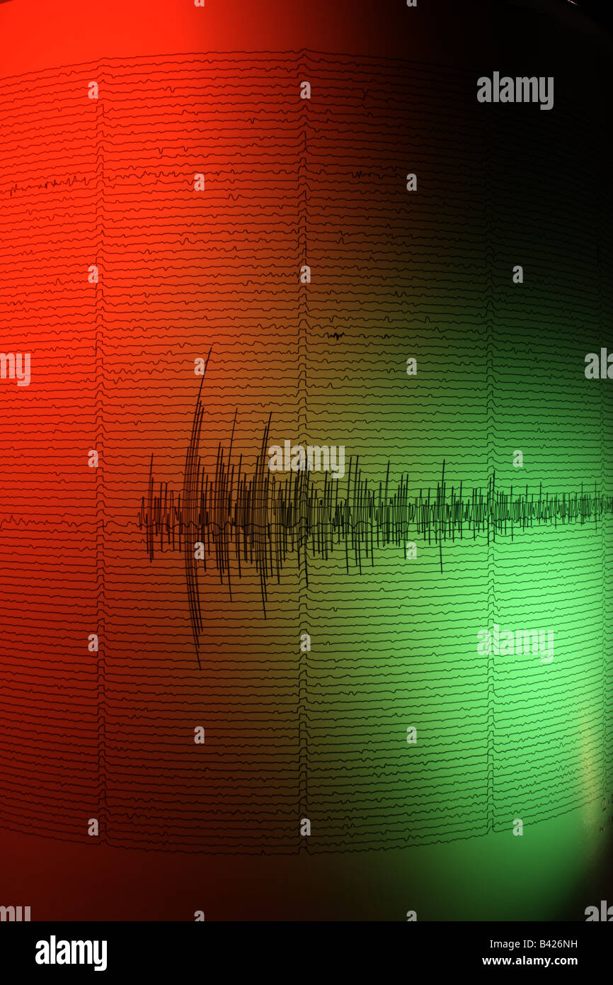 ein großes Erdbeben aufgezeichnet auf einem Seismographen auf der Eyre-Halbinsel-Australien Stockfoto