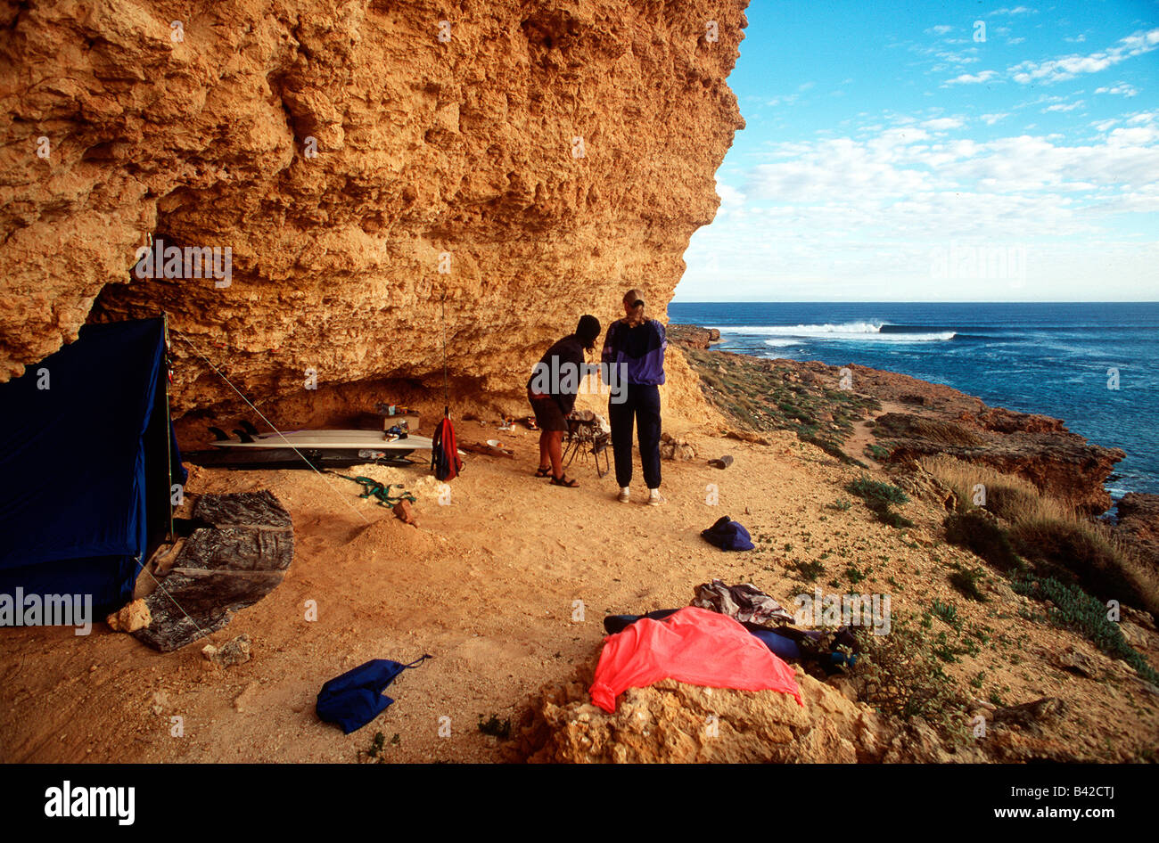 Camping und Surfen am Red Bluff in der Nähe von Carnarvon in Western Australia Stockfoto