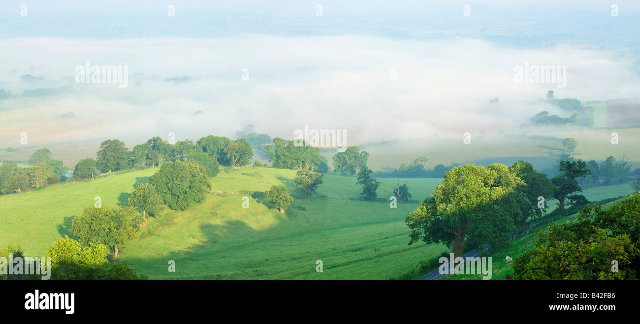 Morgennebel in Berkeley Vale aus Coaley Peak Gloucestershire Stockfoto