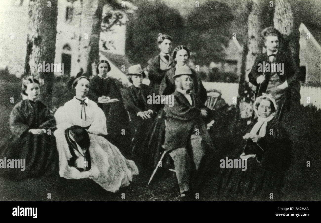 Grieg, Edvard, 15.6.1843 - 4.9.1907, norwegischer Komponist, Gruppenbild, seine Familie in Landas, Stockfoto
