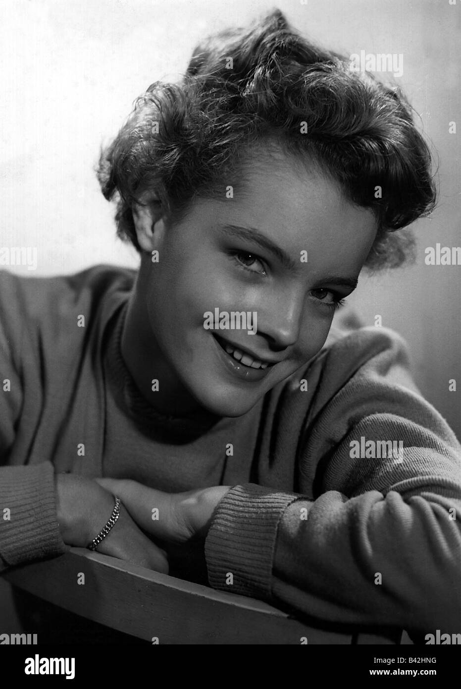 Schneider, Romy, 23.9.1938 - 29.5.1982, deutsche Schauspielerin, Porträt, PR-Foto zu "When the White Lilacs Bloom Again" (Wann der weisse Flieder wieder blau), 1953, Stockfoto