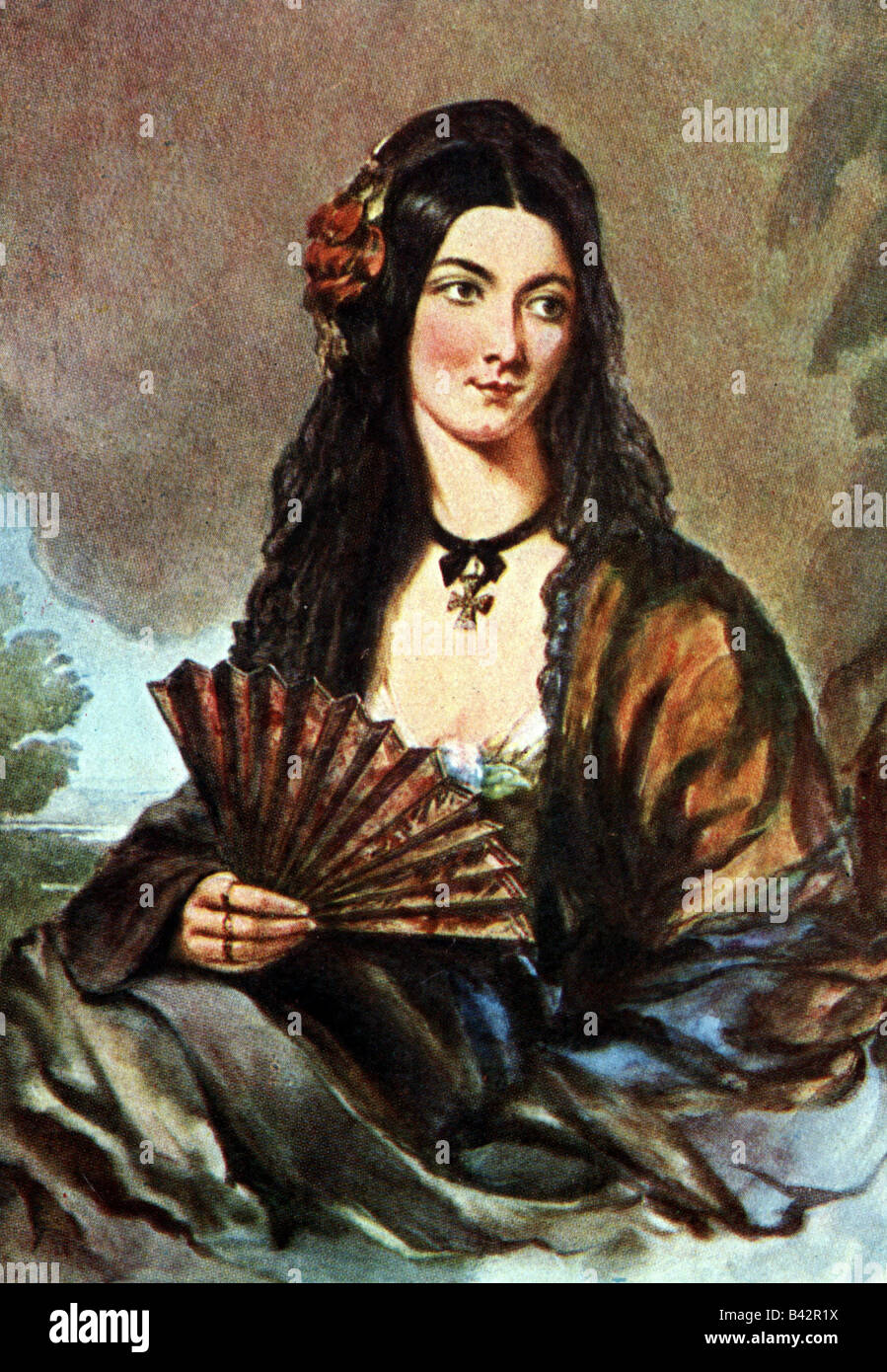 Montez, Lola, 17.2.1821 - 17.1.1861, irische Tänzer, in Spanischer Tracht, nach dem Lackieren, von Middleton, circa 1845, Geburt Name Marie Dolores Gilbert, der Nebenfrau von Franz Liszt und König Ludwig I, Artist's Urheberrecht nicht gelöscht werden Stockfoto