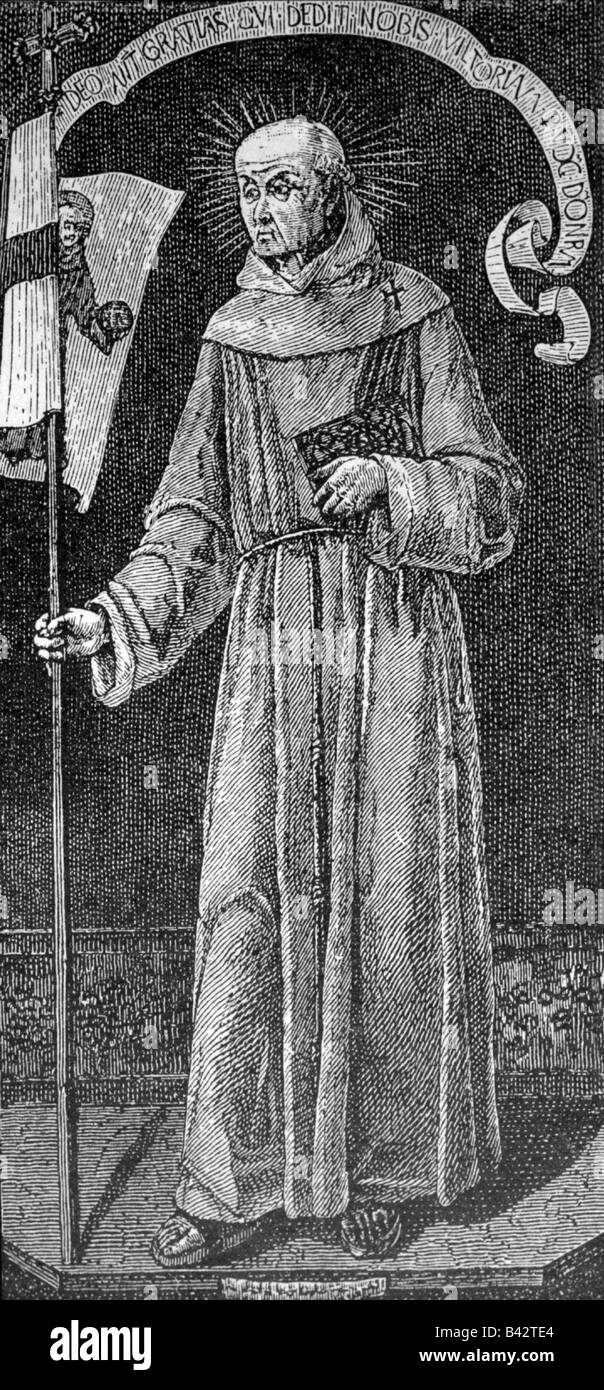 Capistrano, Johannes von, 24.6.1386 - 23.10.1456, italienischer Geistlicher, Heiliger, voller Baulänge, Holzbegravung, 19. Jahrhundert, nach der Malerei, Louvre, Stockfoto