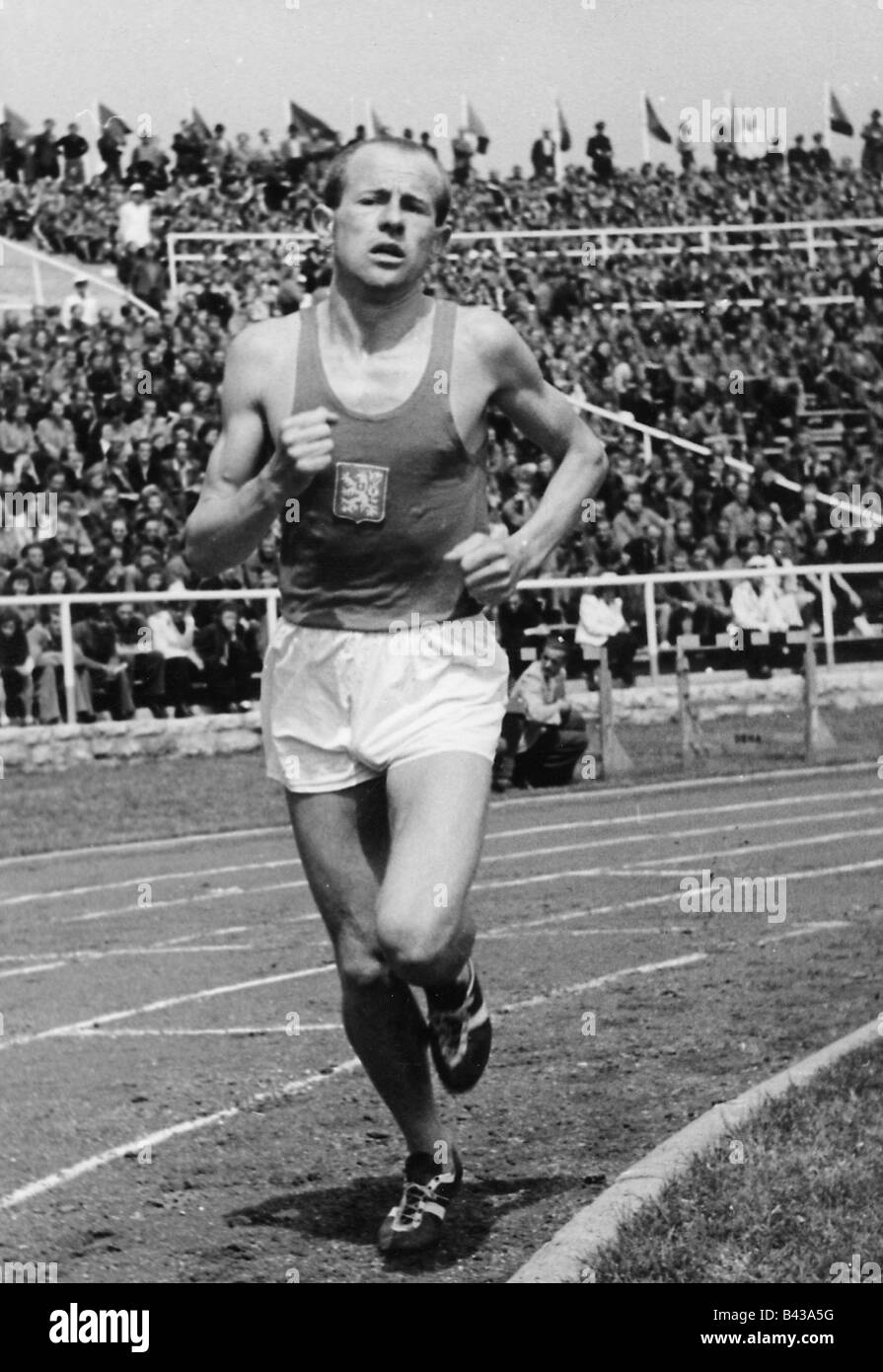 Zatopek, Emill, 16.9.1922 - 22.11.2000, tschechischer Sportler (Marathon), Wettbewerb, anlässlich der Einweihung des Walter-Ulbricht-Stadions, Ost-Berlin, DDR, 27.5.1950, Stockfoto