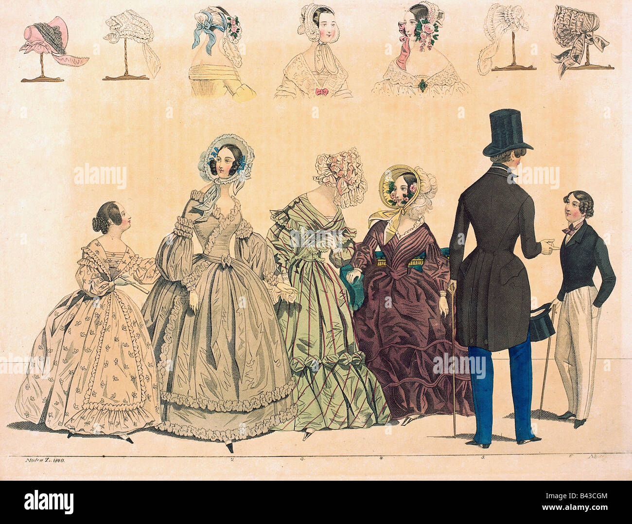 Mode, 19. Jahrhundert, Damen und Herrenmode, Gravur, Deutschland, 1840 Stockfotografie Alamy