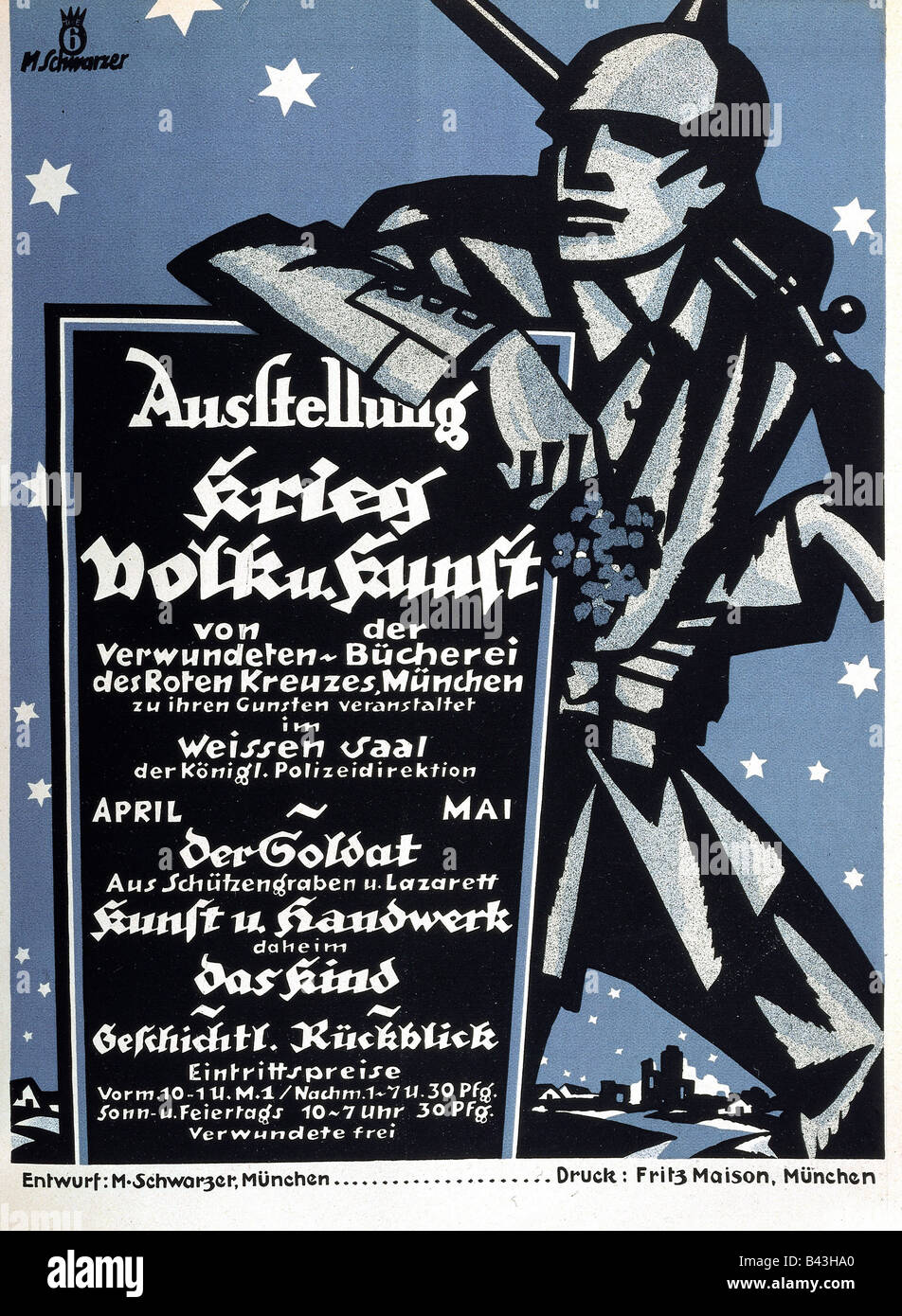 Veranstaltungen, Erster Weltkrieg/erster Weltkrieg, Propaganda, Deutschland, Ausstellung, "Krieg, Volk und Kunst" (Krieg, Nation und Kunst), München, April/Mai 1915, Werbung, Stockfoto
