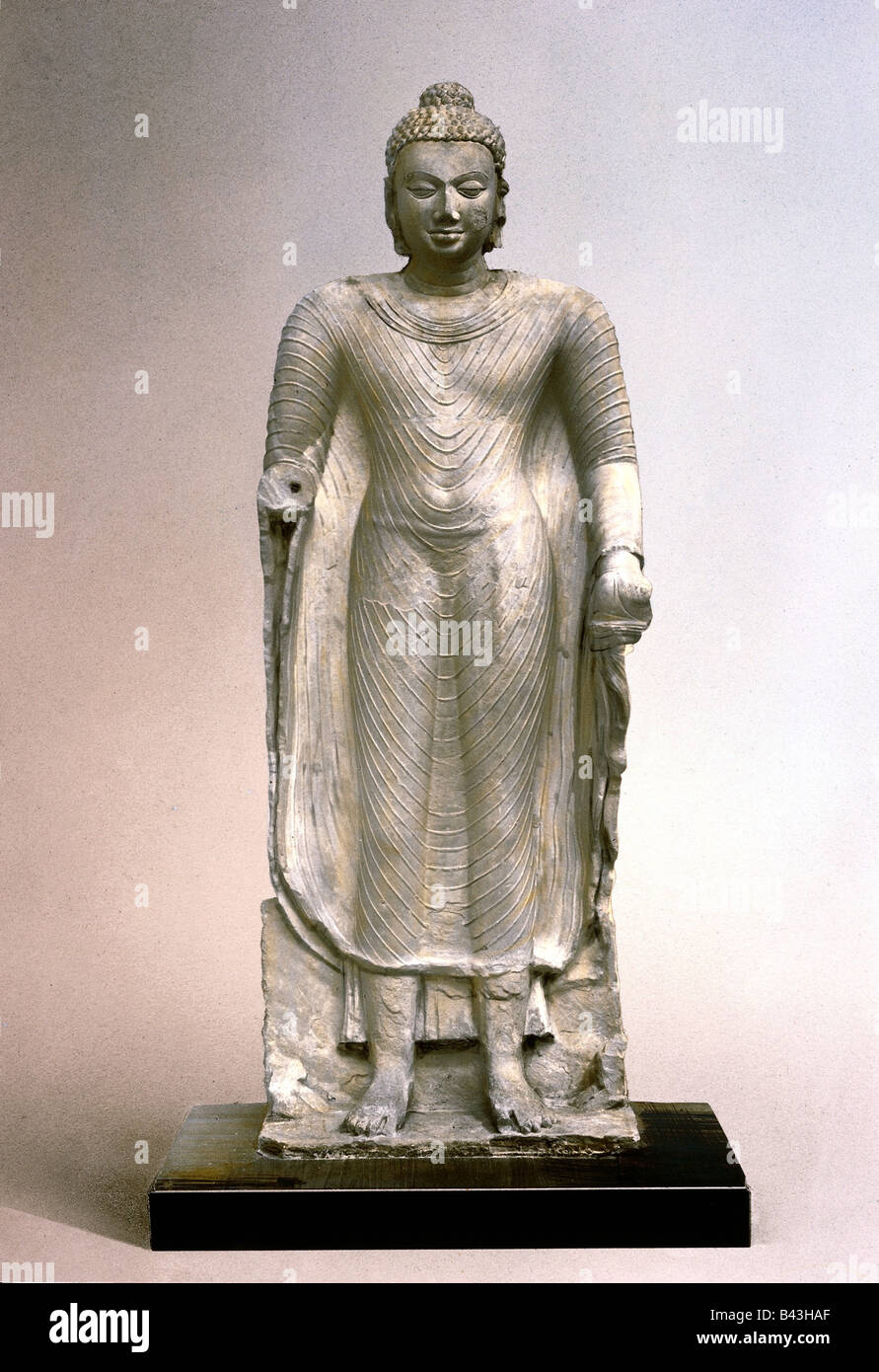 Buddha, Fürst Siddharta Gautama, 557 - 447 v. Chr., indischer Begründer des Buddhismus, Statue, stehender Buddha, Gupta-Zeit (4. - 6. Chr.), ca. 5. Jahrhundert, Stockfoto