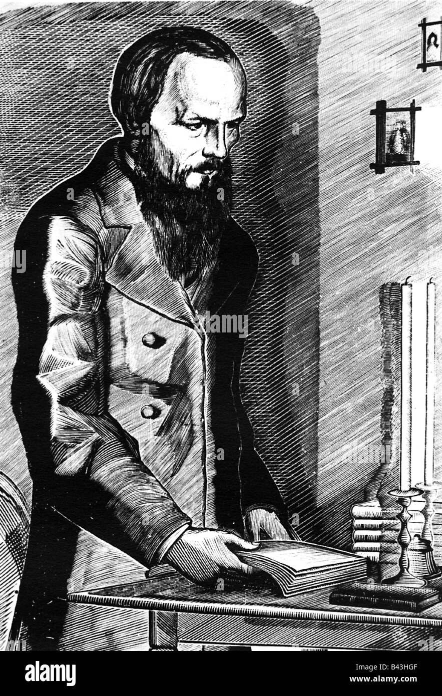 Dostojewski, Fjodor Michailovich, 11.11.11.182 - 9.2.1881, russischer Schriftsteller, Romanautor, halbe Länge, Historisches Bild, Holzschnitt, von Wladimir Favorskij (1886-1964), Russland, 1929, Stockfoto