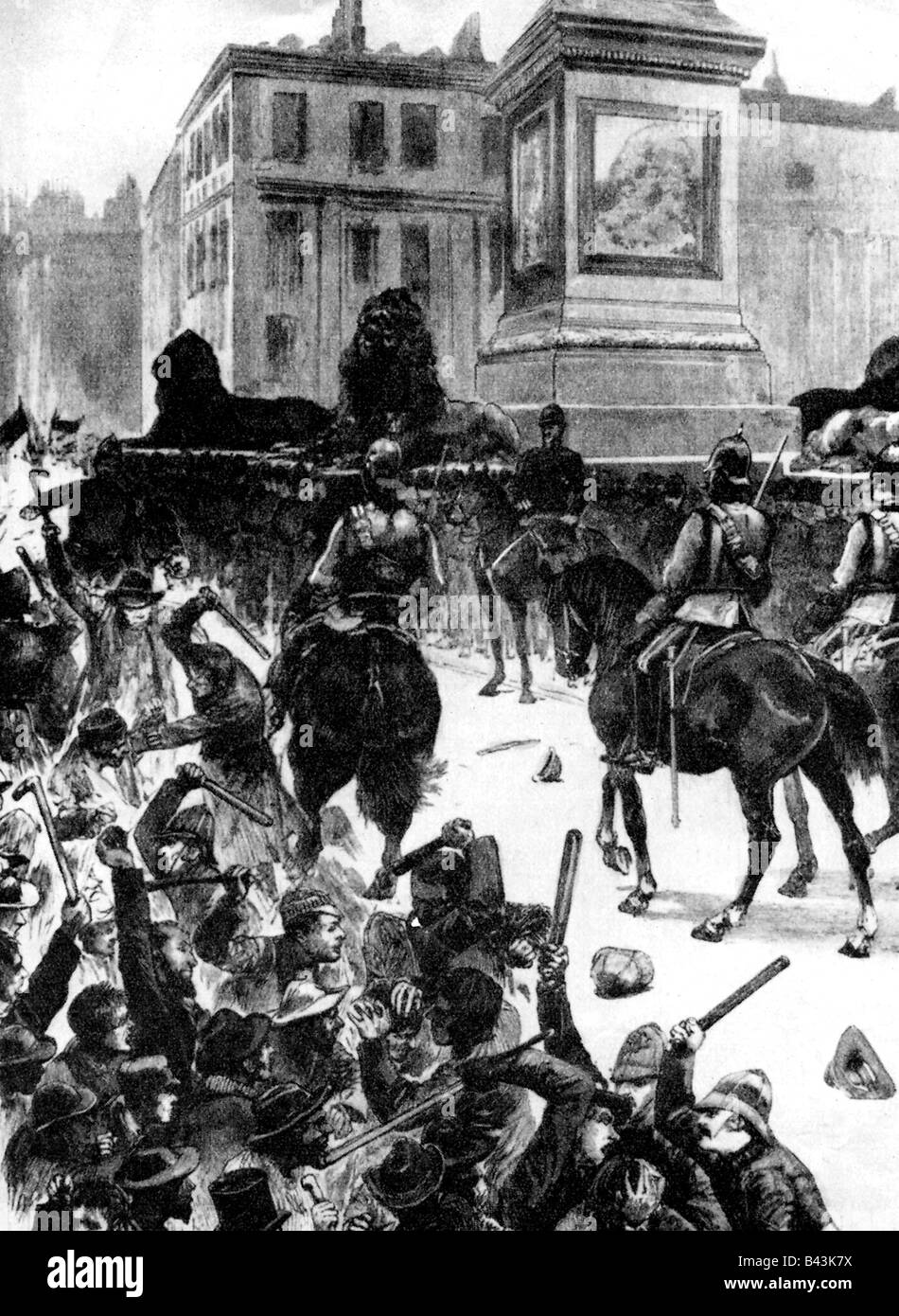Geographie/Reisen, Großbritannien, Politik, "Blutiger Sonntag", London, 13.11.1887, die Polizei stoppt die Demonstration auf dem Trafalgar Square, zeitgenössische Zeichnung, 19. Jahrhundert, Stockfoto