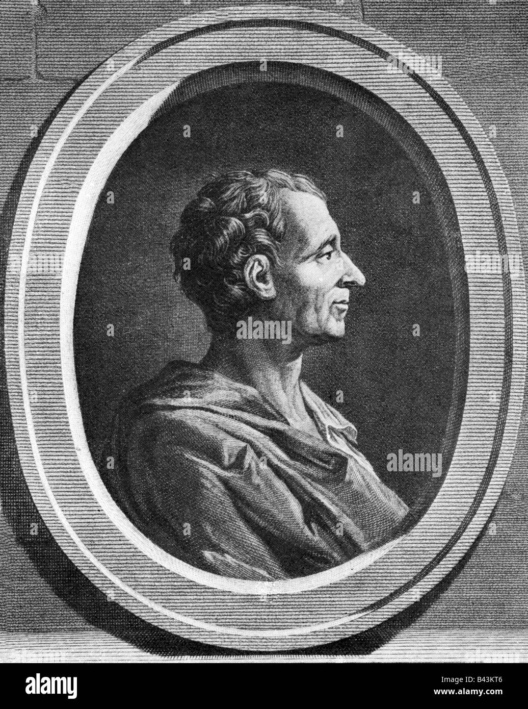 Montesquieu, Charles Baron de, 18.1.1689 - 10.2.1755, französischer Philosoph, Gesicht, Kupferstich, durch Henriquez, 1776, Artist's Urheberrecht nicht gelöscht werden Stockfoto