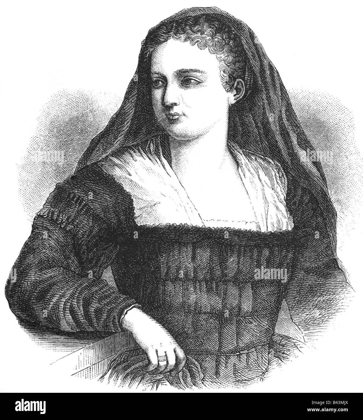 Cornaro, Catarina, 25.11.1454 - 10.7.1510, Königin zu Jerusalem, Armenien und Zypern 1474 - 1489, Holzgravur, 19. Jahrhundert, Stockfoto