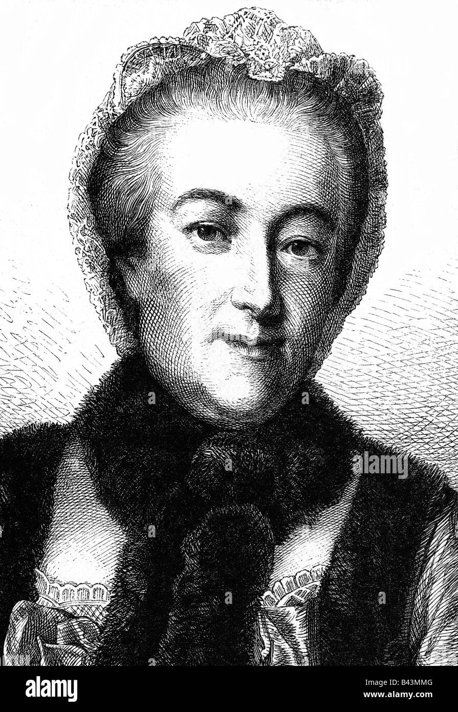 Henriette Caroline, 12.3.1721 - 30.3.174, Landgravur von Hessen-Darmstadt-Land, 1760-4, Porträt, Holzgravur von Adolf Neumann, 19. Jahrhundert, Stockfoto