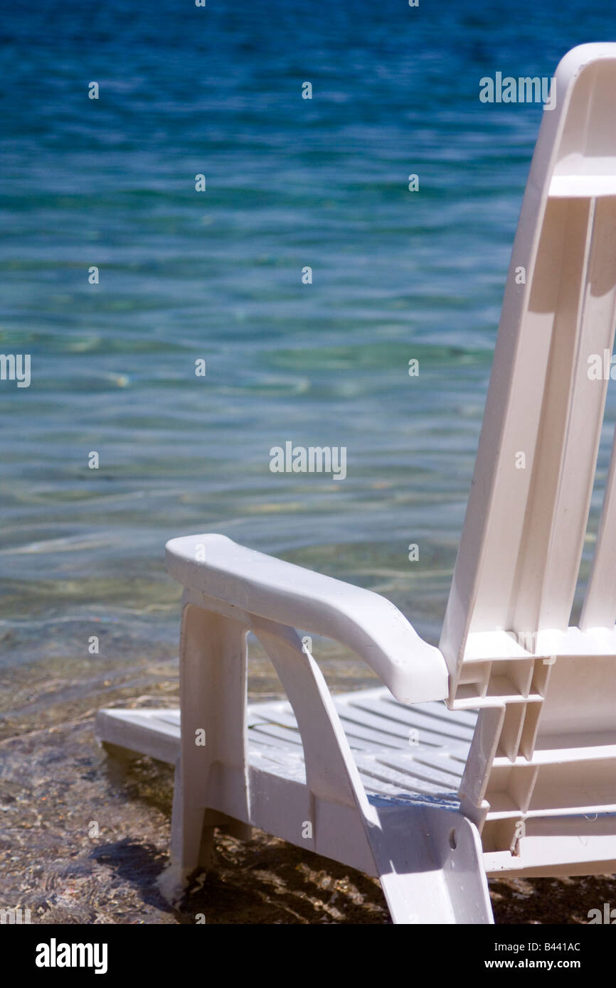 Panama, Isla Grande, Sitze blau Meer perfekte Kombination von Entspannung im Hotel Big Island Stockfoto