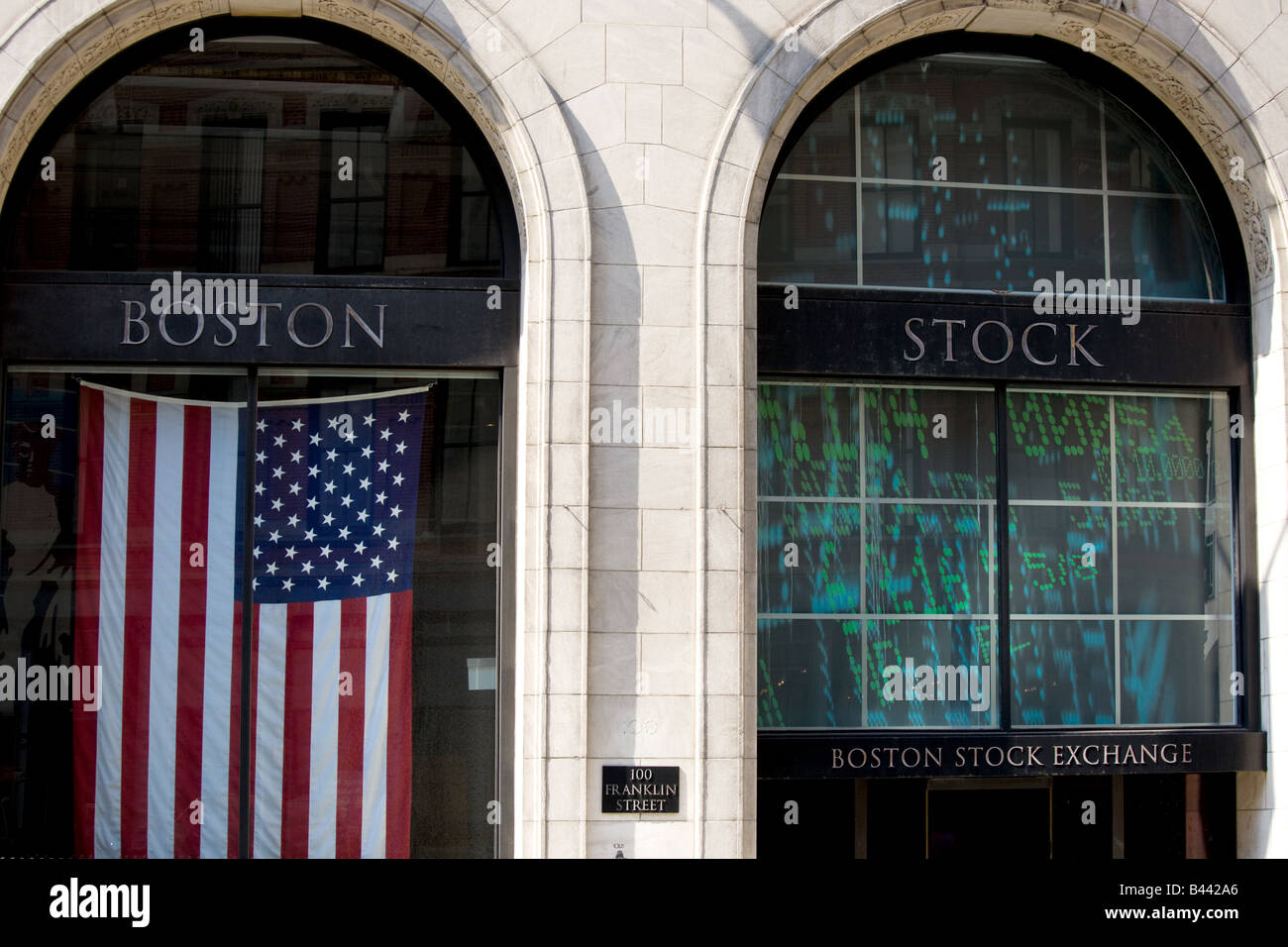 Börse-Board in Boston Stockfoto