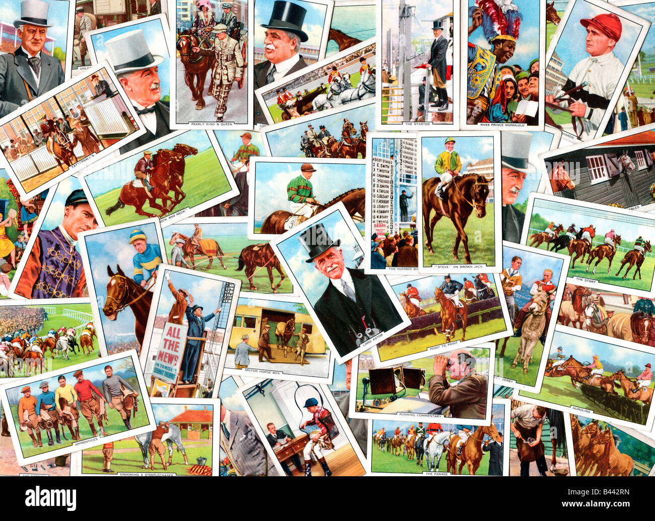 Gallaher die Zigarette Ausgabekarten in 1938 zur Veranschaulichung Pferderennen Szenen Stockfoto